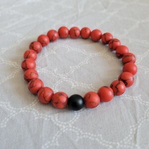 🎁FREE Add-on With Purchase Red Beaded Stretch Bracelet with Black Accent
